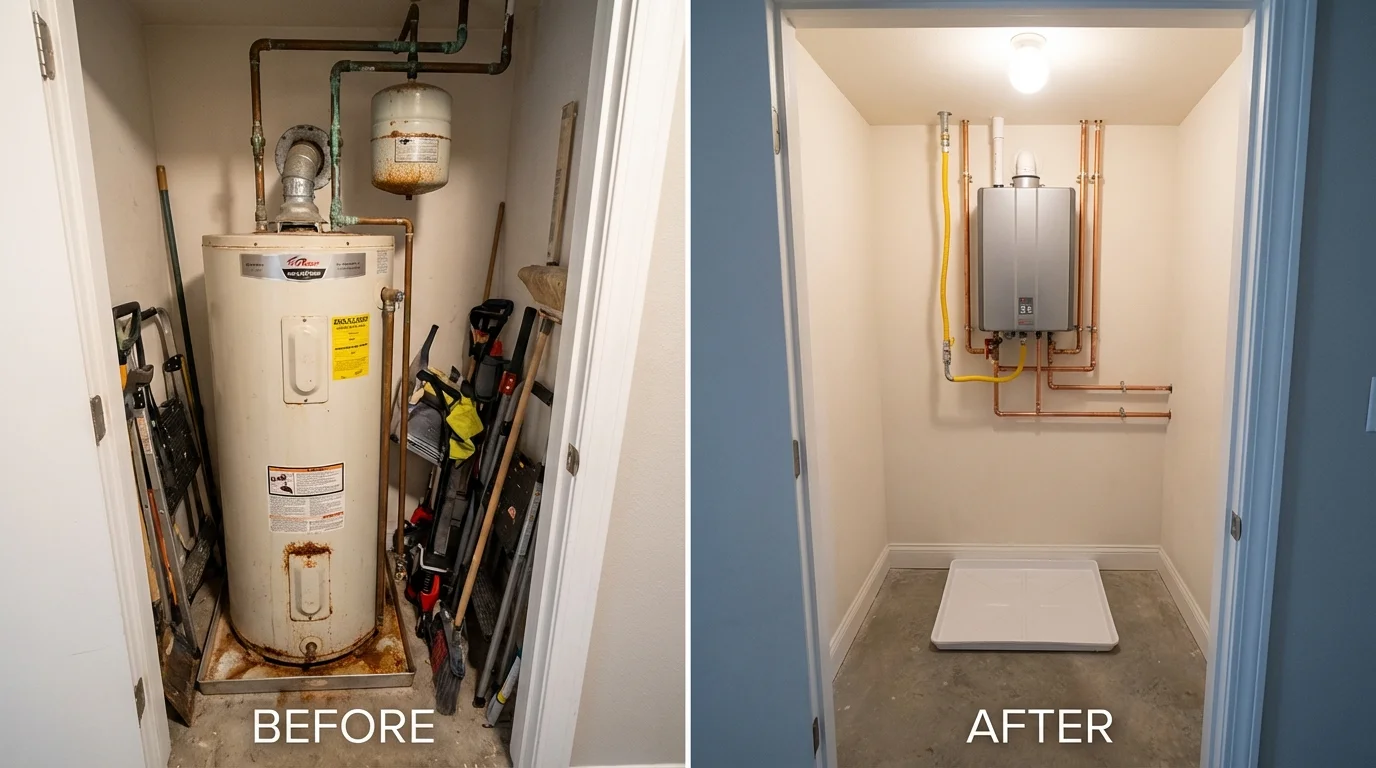 Tank water heater versus wall-mounted tankless unit comparison for Palo, IA homeowners